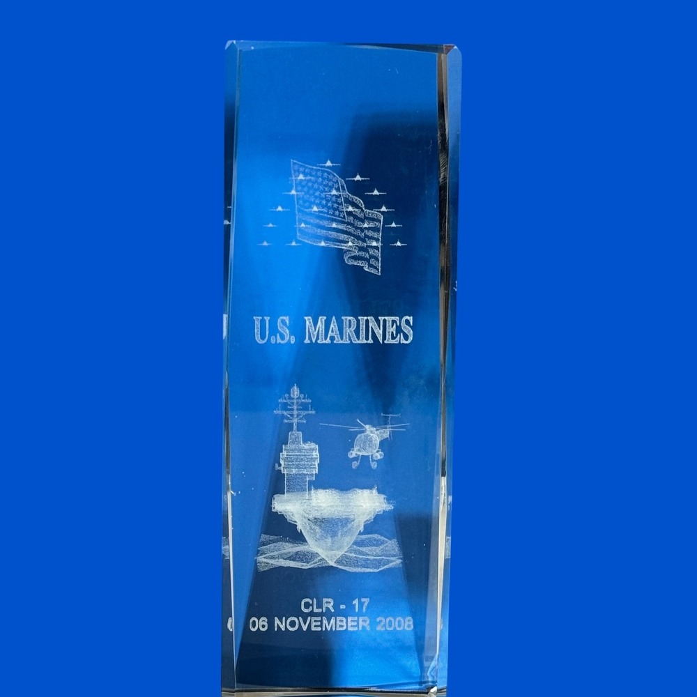 US Marines Laser Etched Crystal Paperweight CLR-17 Nov 6 2008 Military Gift